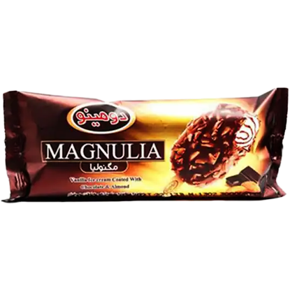 تصویر  بستنی مگنولیا دومینو با روکش شکلات و بادام  85 گرمی