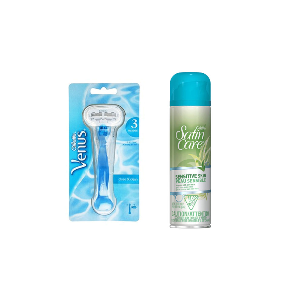 خود تراش ژیلت مدل Venus به همراه ژل اصلاح Satin Care SENSITIVE SKIN حجم 200 میلی لیتر