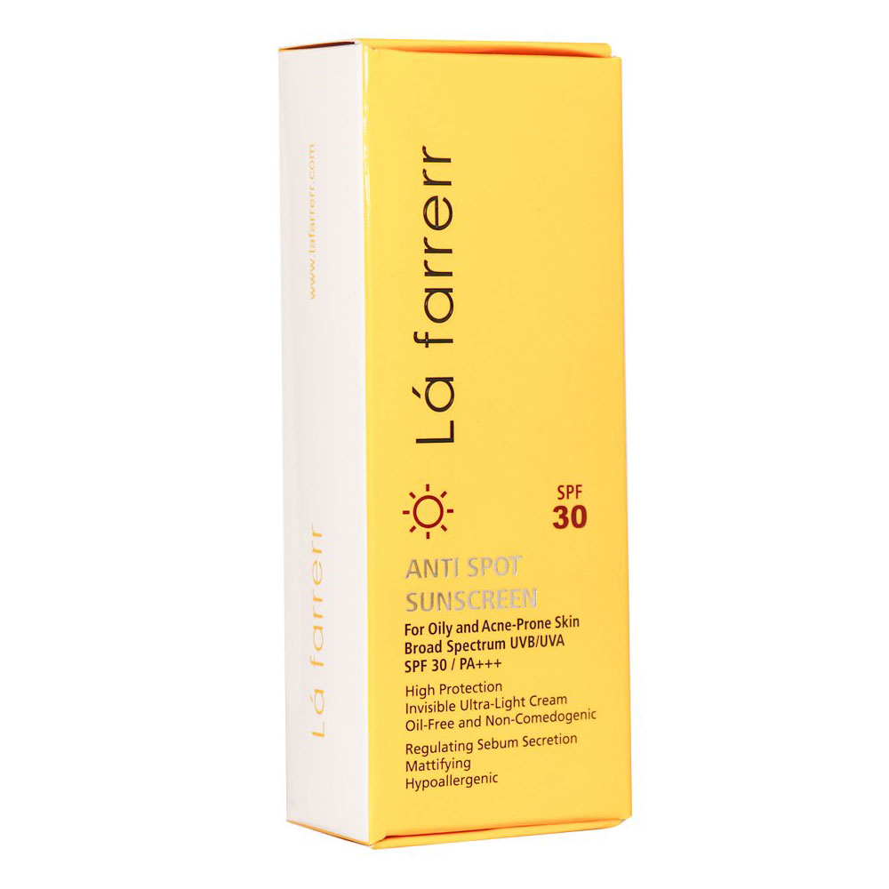 کرم ضد آفتاب ضد لک لافارر مخصوص پوست چرب بی رنگ SPF30 حجم 40 میلی لیتر