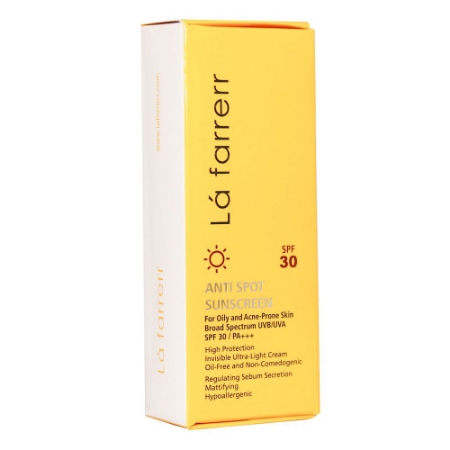 کرم ضد آفتاب ضد لک لافارر مخصوص پوست چرب بی رنگ SPF30 حجم 40 میلی لیتر