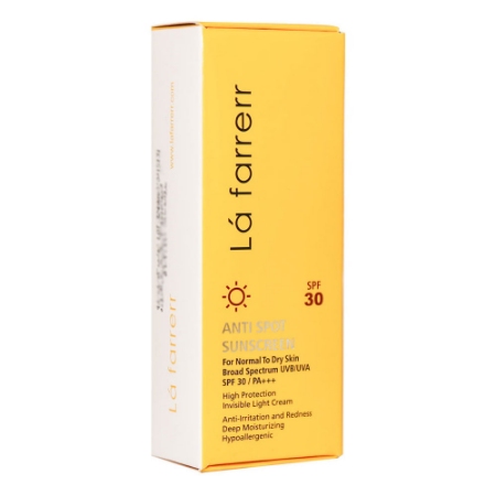 کرم ضد آفتاب ضد لک لافارر مخصوص پوست خشک و معمولی بی رنگ SPF30
